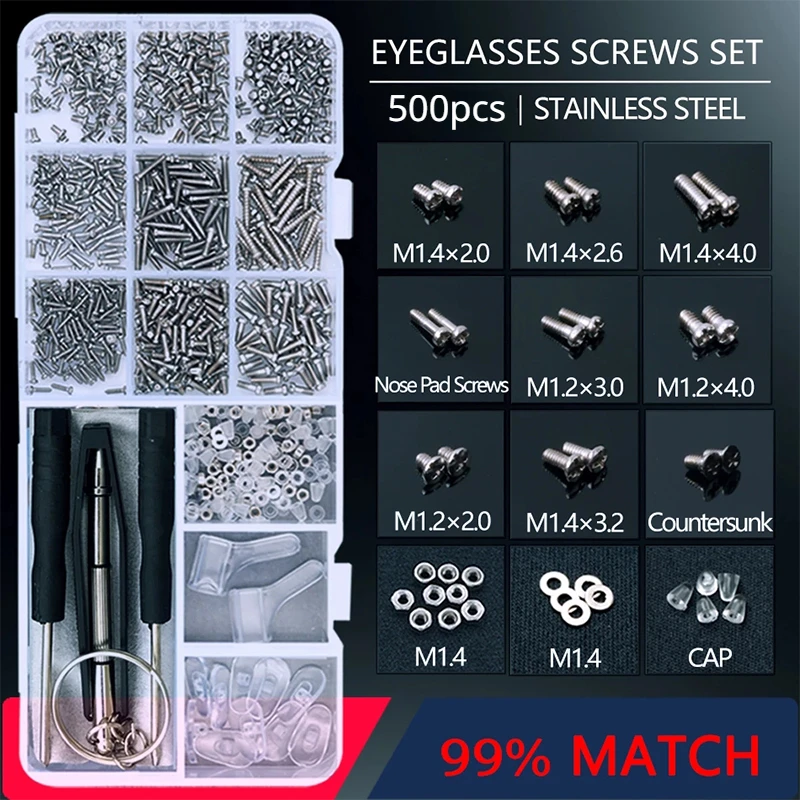 Nuts Mix - 500pc Eyeglasses Sunglasses Repair Kit Tool