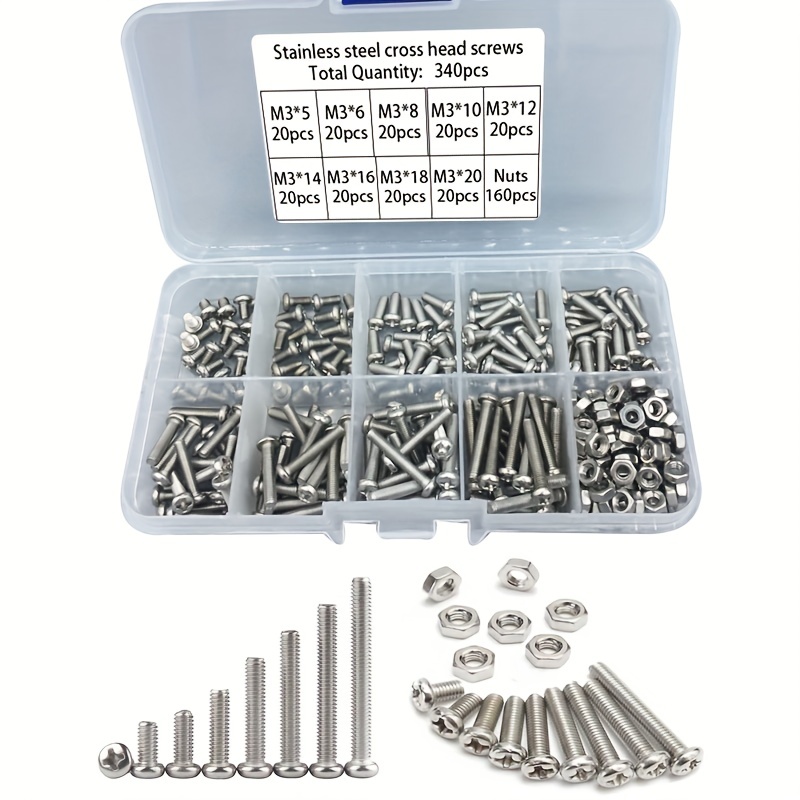 Nuts Mix - 340pcs M3 Stainless Steel Phillips Pan