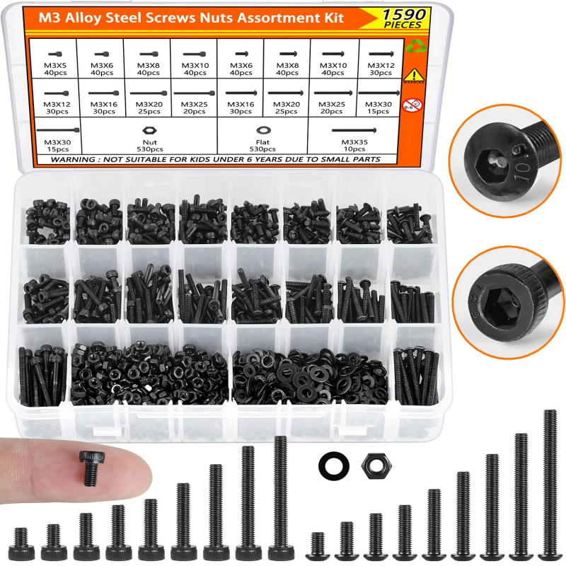 Nuts Mix - 1590PCS M3 Screw Assortment Kit -