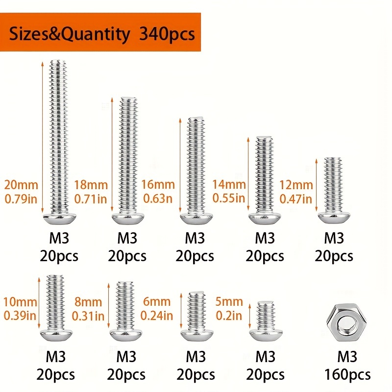 340pcs M3 Stainless Steel Phil - Nuts Mix recension och pris