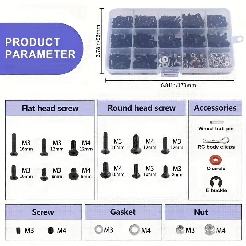 520pcs Universal RC Screw Kit  - Nuts Mix recension och pris